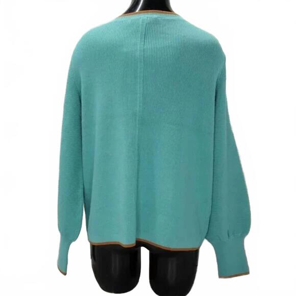 NEW ETCETERA women's seafarer v-neck long sleeve cardigan in sea blue - Picture 3 of 4